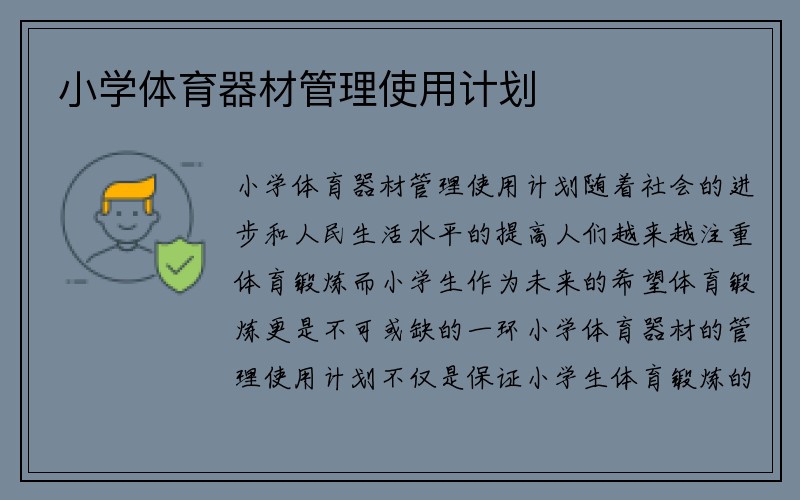 小学体育器材管理使用计划