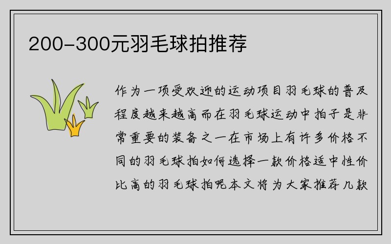 200-300元羽毛球拍推荐